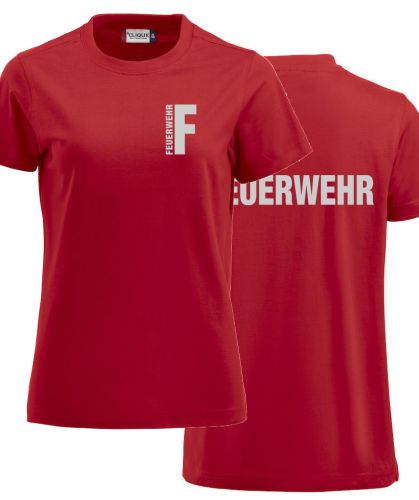 T-Shirt Premium T Ladies Beschriftung refl. FEUERWEHR klein auf Brust und gross auf Rücken
