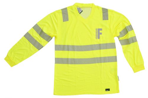 V-Neck Langarm T-Shirt ISO 20471 Klasse 2 Beschriftung refl. FEUERWEHR klein auf Brust