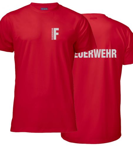 Funktions T-Shirt Beschriftung refl. FEUERWEHR klein auf Brust und gross auf Rücken