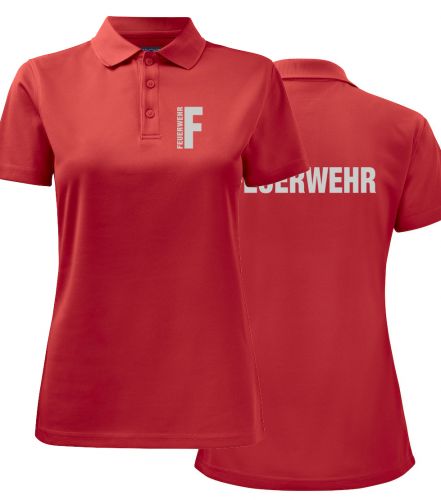 Funktions Polo Piqué Ladies Beschriftung refl. FEUERWEHR klein auf Brust und gross auf Rücken