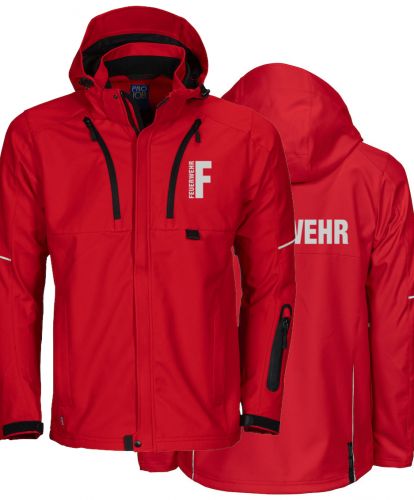 Softshell-Jacke Beschriftung refl. FEUERWEHR klein auf Brust und gross auf Rücken
