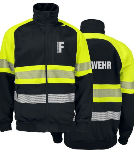 Sweatshirt Jacke EN ISO 20471 Klasse 1 Beschriftung refl. FEUERWEHR klein auf Brust und gross auf Rücken