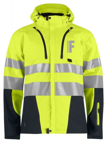Funktionnelle Softshell-Jacke EN ISO 20471 Klasse 3/2 Beschriftung refl. FEUERWEHR klein auf Brust