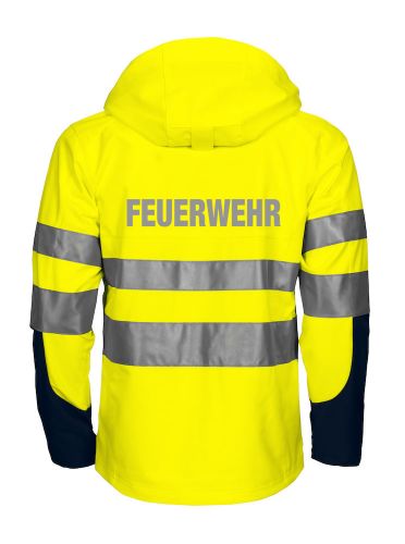 Funktionnelle Softshell-Jacke EN ISO 20471 Klasse 3/2 Beschriftung refl. FEUERWEHR gross auf Rücken