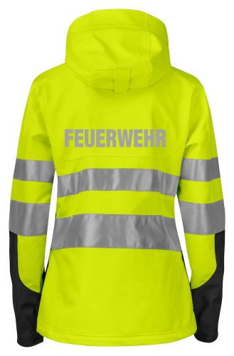 Softshell Damenjacke EN ISO20471 Klasse 3/2 Beschriftung refl. FEUERWEHR gross auf Rücken