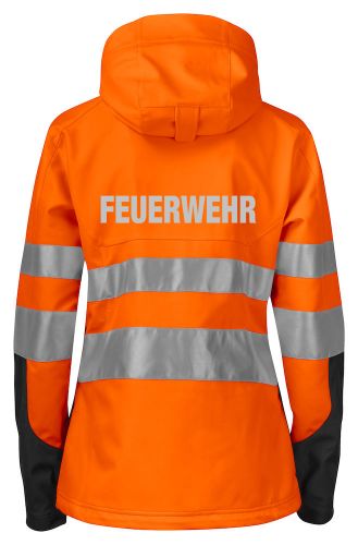 Softshell Damenjacke EN ISO20471 Klasse 3/2 Beschriftung refl. FEUERWEHR gross auf Rücken